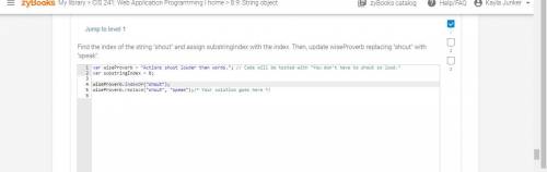 Find the index of the string shout and assign substringIndex with the index. Then, update wisePro