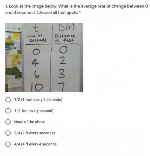 Find the average rate of change from a table (multiple choice answer) a good explanation would also