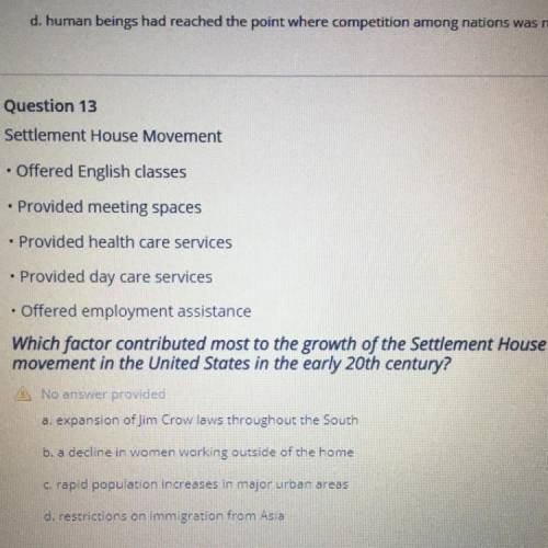 Which factor contributed most to the growth of the Settlement House

movement in the United States