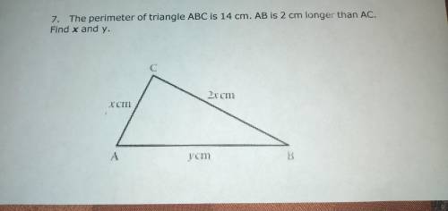 From the diagram let x represent side of AB and y represent side of AC
