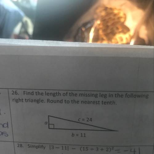 Find the length of the missing leg in the following right triangle. Round to the nearest tenth.