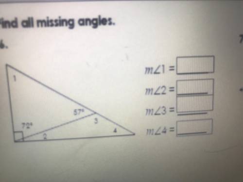 Find all missing angles 72* 57*