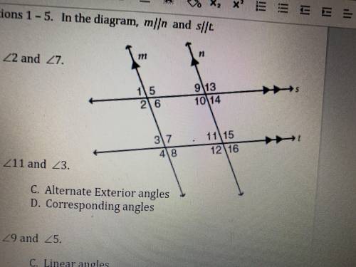 Identify angle pair for angle 9 and angle 5
