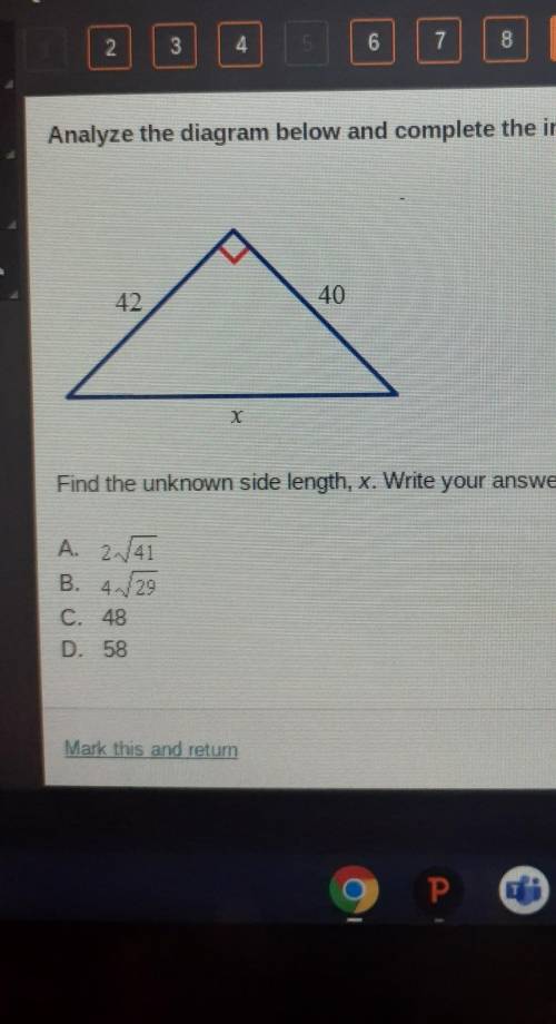 Find the unknown lenght,x. answer in simplest radical form