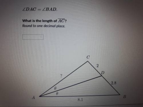∠DAC=∠BAD What is the length of ACRound to one decimal place.