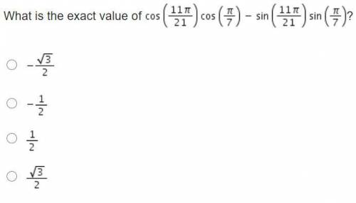What is the exact value of Cosine (StartFraction 11 pi Over 21 EndFraction) cosine (StartFraction p