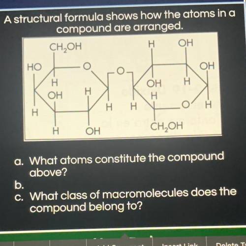 A structural formula shows how atoms in a compound are arranged.

A. What atoms constitute the com