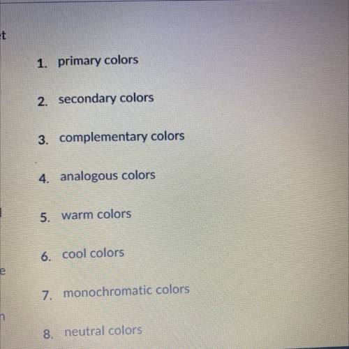 Match the following color schemes and color organizations with the correct combination of colors
