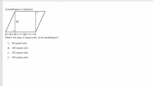 A parallelogram is displayed.

The quadrilateral is made up of one rectangle and two right triangl