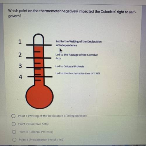 Which Point on the thermometer negatively impact to the colonist right to self govern ? Plz see pic