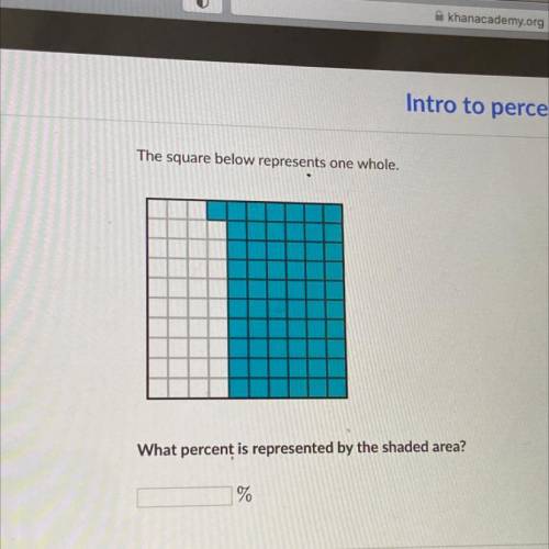 The square below represents one whole.
What percentage is represented by the shaded area?