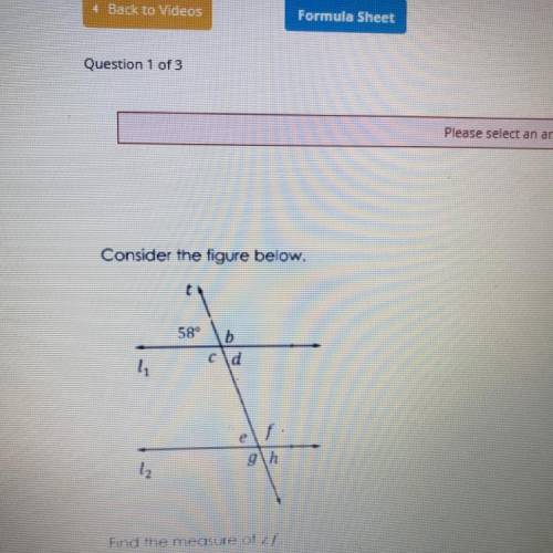 Consider the figure below.
Find the measure of angle f
