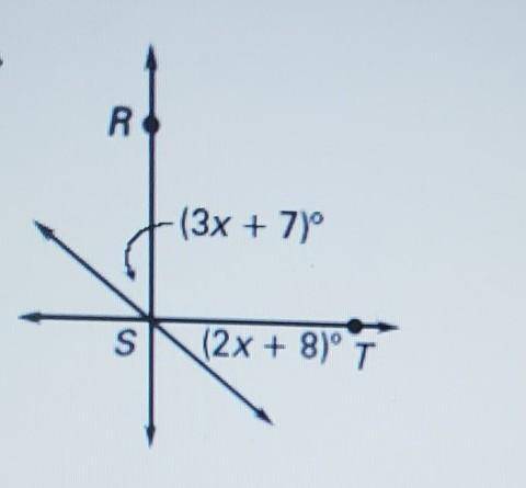 Line RS is perpendicular to Line ST. FIND THE VALUE OF X.