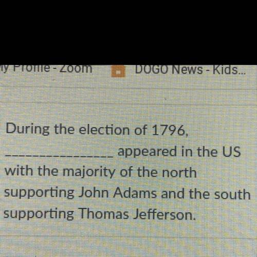 During the election of 1796, what appeared in the US with the majority of the north supporting John