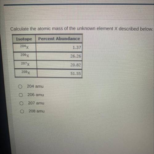 Calculate the atomic mass of the unknown element X described below.
Please help