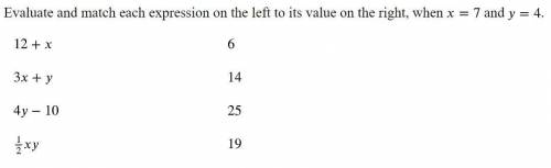 Evaluate and match each expression on the left to its value on the right, when x=7 and y=4. See the