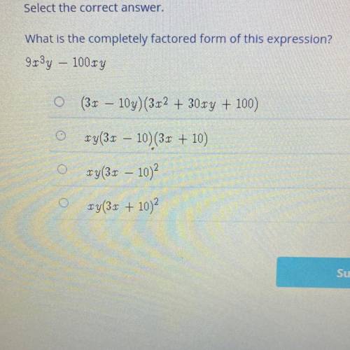 I will give brainliest

What is the completely factored form of this expression?
9x^3y-100xy
A= (3