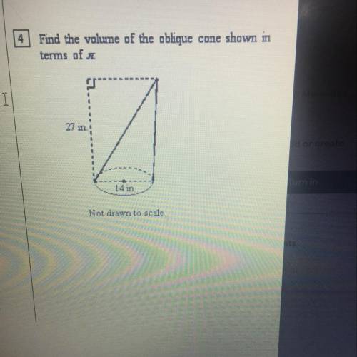 Find the volume of the oblique cone shown in terms of pie