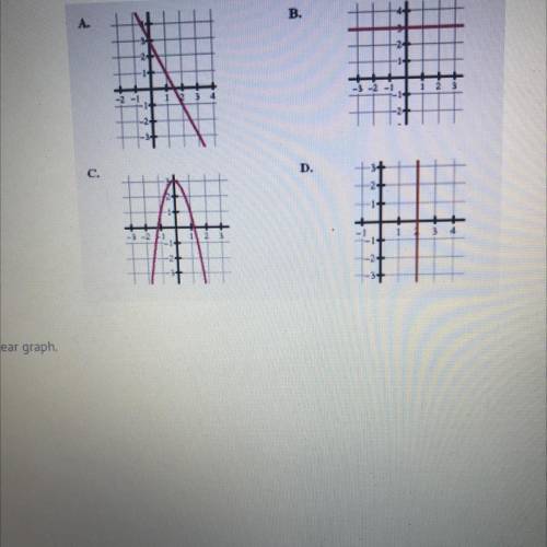 Plzzz help D.
A
Identify the nonlinear graph,
A)
А
B)
B
C)
D