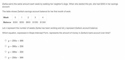 Zarika earns the same amount each week by walking her neighbor's dogs. When she started this job, s