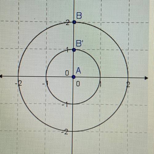 In the image, two circles are centered at A. The circle containing was dilated to produce the circl