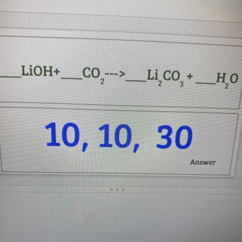 How do I make LiOH + CO2 -> Li2CO3 + H2O balanced?
*ignore the 10,10,30*