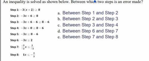 An inequality is solved as shown below. Between which two steps is an error made?