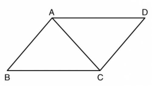 Parallelogram ABCD contains two congruent triangles. In two or more complete sentences, use the tri