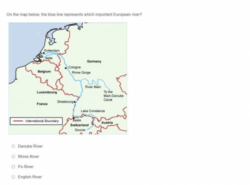 I need help.
On the Map below, the blue line represents which important European river?