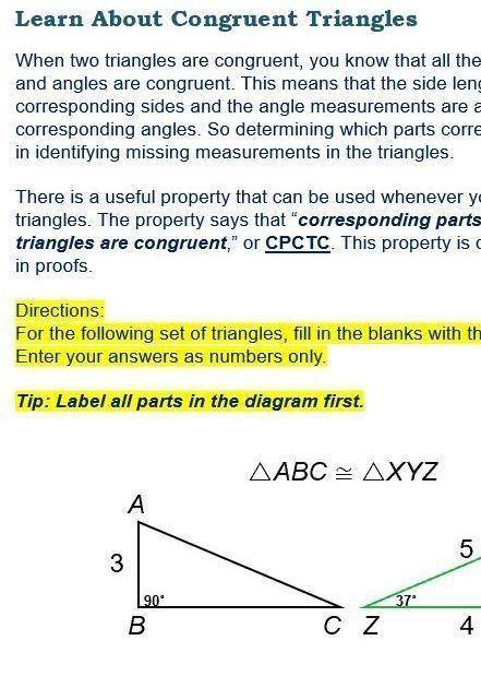 PLEASE HELP FAST

For the following set of triangles, fill in the blanks wit