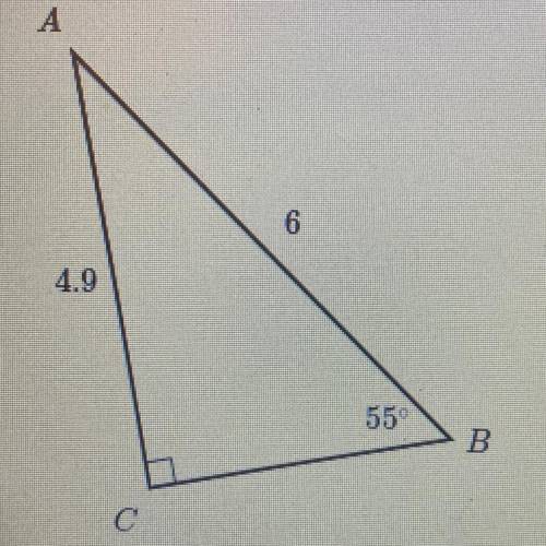Consider right triangle ABC below.
Which expressions represent the length of side BC?