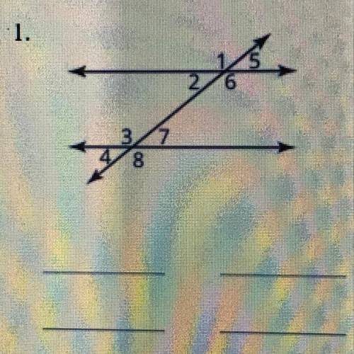Identify each pair of congruent vertical angles.

Please help! I’ll give out brainliest to whoever
