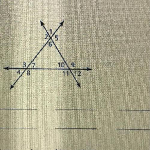 Identify each pair of congruent vertical angles.

Please help :) I’ll give out brainliest to the f