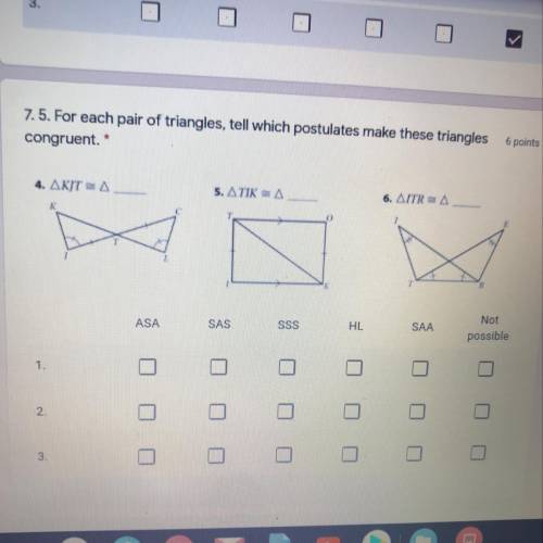 Tell which postulates make these triangles congruent