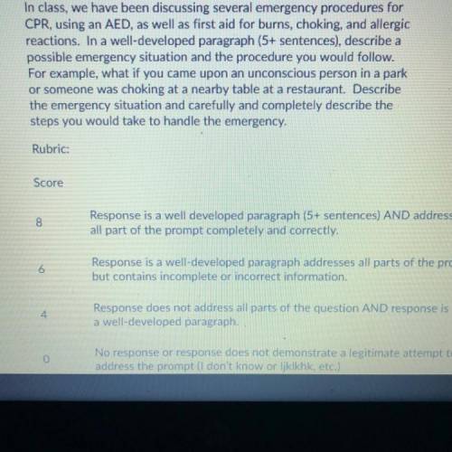In class, we have been discussing several emergency procedures for

CPR, using an AED, as well as