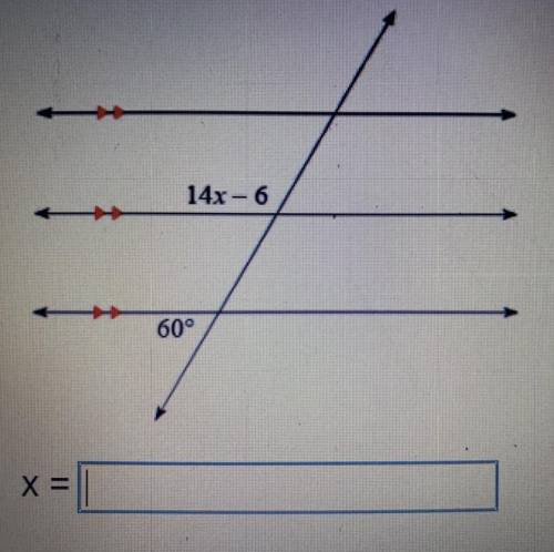 Given the parallel lines, solve for x.
Pls help
100points gets mark brainlest