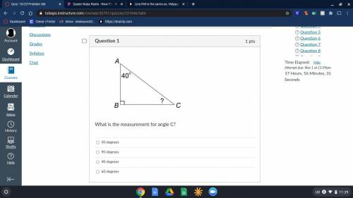 What is the measurement for angle C?