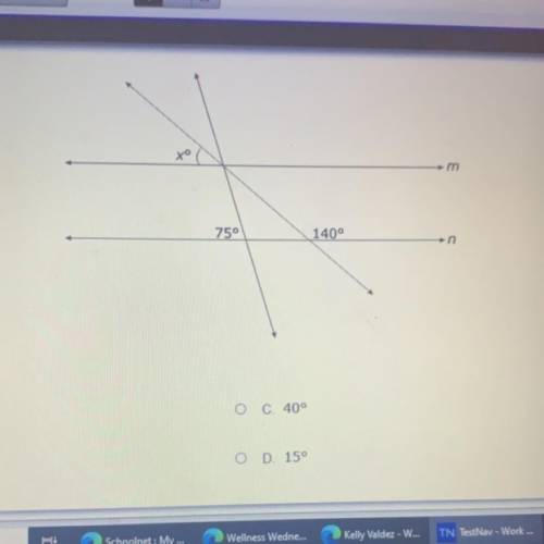 In the figure below, lines m and n are parallel.

what is the measure of 
A. 20
B. 35
C. 40
D. 15