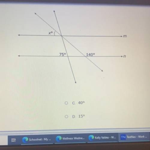 In the figure below, lines m and n are parallel.

 what is the measure of 
A. 20
B. 35
C. 40
D. 15