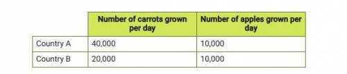 The chart shows how many carrots or apples two countries could each grow if they devoted all of the