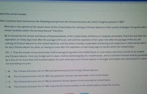 Which sentence best summarizes the following excerpt from the Chinese Exclusion Act, which Congress