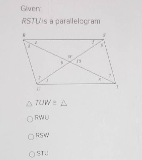 Given:RSTU is a parallelogram