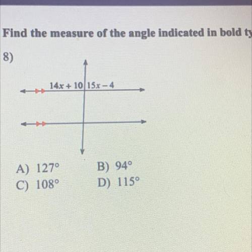 Find the measure of the angle indicated in the bold type