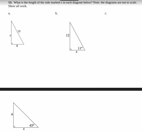 HELPPPP What is the length of the side marked x in each diagram below? Note: the diagrams are not t