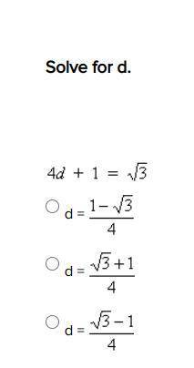 Solve for d. The radical equation is below.