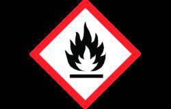 The symbol is a warning sign at a petrol station.

Which type of property of a material is the sig