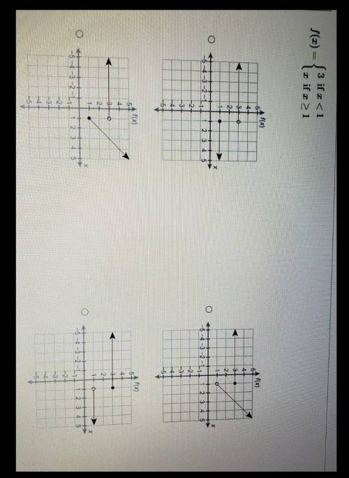 Help ASAP]. Which graph represents the function? f(x) = { 3 if x < 1 , x if x > 1. [ Will Mar