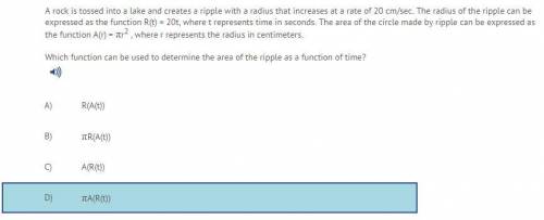 BRAINLIEST ANSWER IF CORRECT

Which function can be used to determine the area of the ripple as a