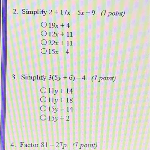 Simplify 2 + 17x - 5x + 9