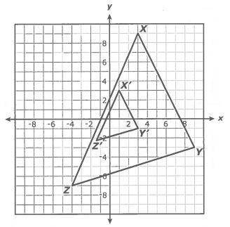 Which shows the scale factor used to dilate triangle XYZ to form triangle X'Y'Z'?

A( 1/2 x, 1/2 y